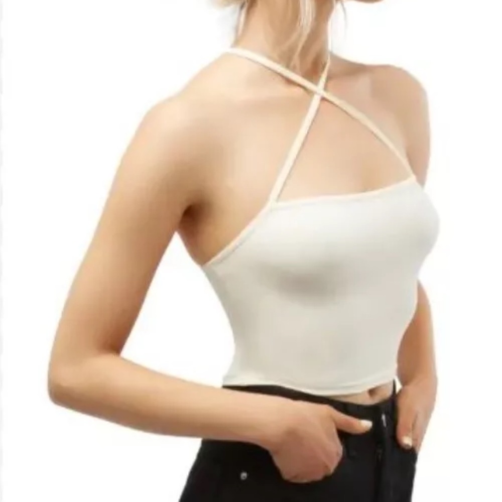 WeWoreWhat Ivory Brushed Ribbed Strappy Tank, Size XS